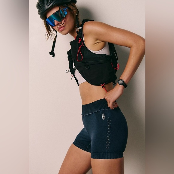 Free People FP Movement Good Karma Running Biker Athletic Shorts Washed Black - Picture 1 of 8